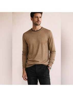 4 YOU 100% Silk Sweater Men’s Large Brown Scandinavian Minimalist Lightweight